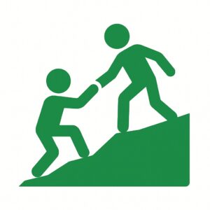 silhouette of two people helping each other up or down a hill